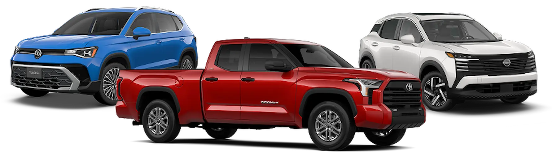 New vehicles from Volkswagen, Chevrolet, and Nissan